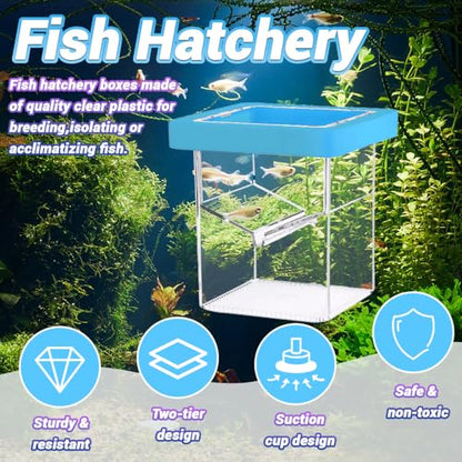 Breeder Box for Fish Tank,Isolation Breeding Box with Layered Design,Floating Fish Breeder Box for Aquarium,Adsorption and Suspension,Blue
