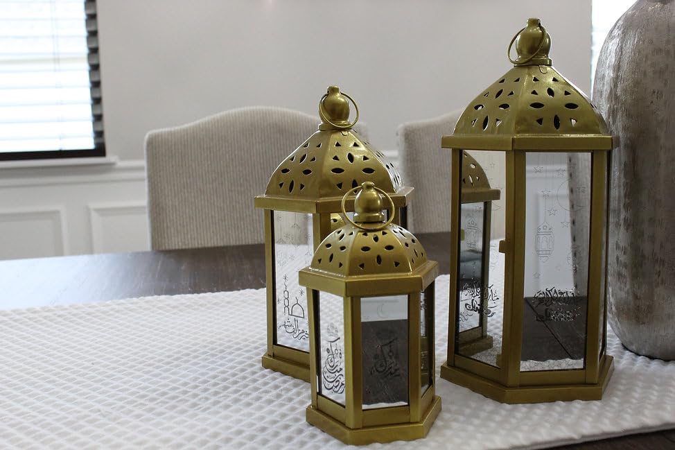 Eid New Year Mubarak Alaykom Al Shahar Ramadan Lantern - Perfect for Gifting, Housewarming, Wedding, Decoratives, Stylish Home Festive Muslim Durable Lightning Occasions