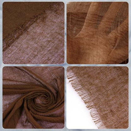 Nydotd Women Summer Cotton Linen Scarf Crinkle Long Beach Shawl Wrap hijab with Fringe - color: Dark Brown