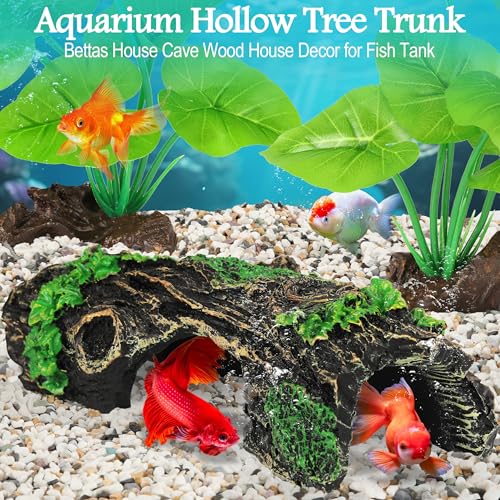 MyLifeUNIT Fish Tank Decor, Silk Aquarium Plants and Hollow Tree Trunk Decor for Betta, Goldfish, Turtle, Reptile Decoration
