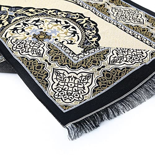 ESERRA Muslim Prayer Rug - 99 Beads & Cap Included, Islam Prayer Mats for Men, Women & Kids (Black) - color: Black