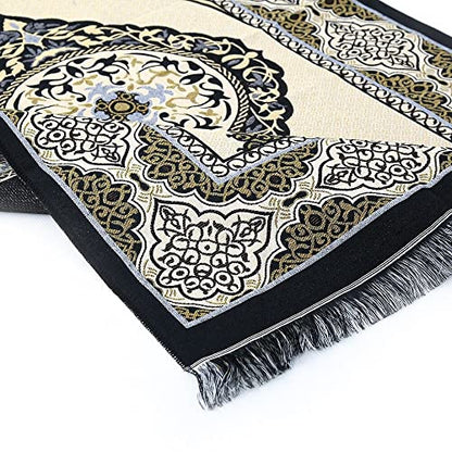 ESERRA Muslim Prayer Rug - 99 Beads & Cap Included, Islam Prayer Mats for Men, Women & Kids (Black) - color: Black