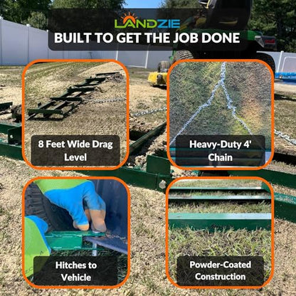 The Original 8FT Drag Harrow Driveway Grader, 64 LB Heavy Duty Tow Behind Lawn and Landscape Rake, Gravel Driveway Drag, Power Rake , Lawn Leveler - style: 8' Level