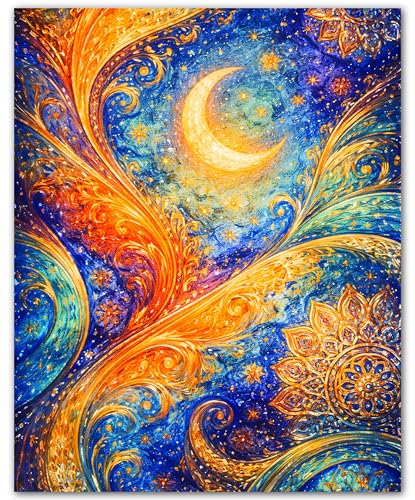 ZUKIY Islamic Wall Art - Crescent Swirl Pattern - Muslim Wall Decor for Living Room - Islamic Home Decor - 8x10 Unframed Poster - color: Crescent Swirl Pattern