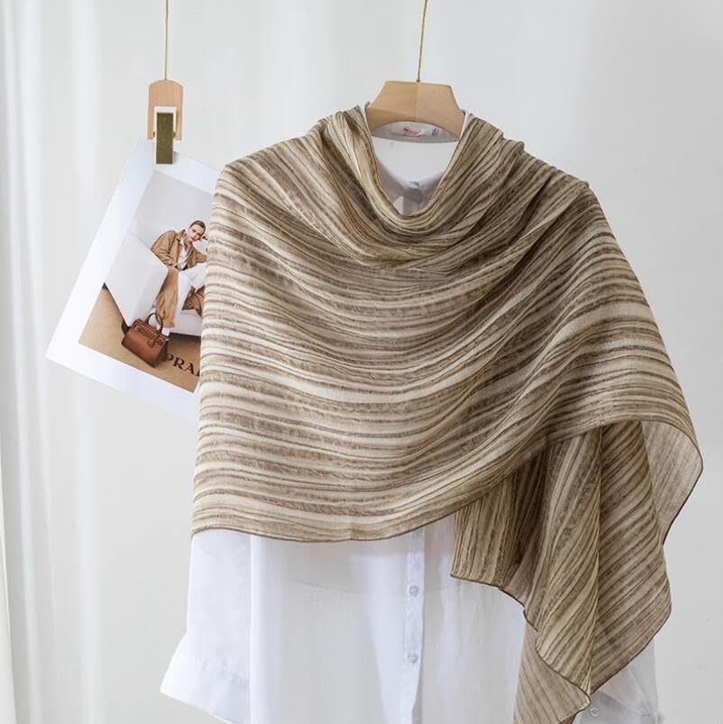 Scarves for Women Lightweight stripe Scarf Cotton Hijab Shawls - color: Khaki