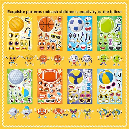Sport Ball Stickers, Rugby Stickers for Teens/Kids, Make a Face Stickers | 24 PCS Make Your Own Mix and Match Sticker Sheets, Basketball, Baseball, Football, Volleyball, Soccer, Goodie Bags Stuffers - style: Sport Ball Sticker