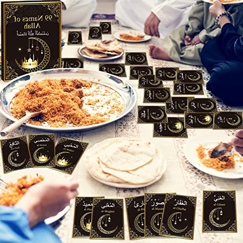 99 Names of Allah Flashcards Quran Verses Asma UI Husna Cards Eid Al Adha Learning Cards in Arabic and English Eid or Ramadan Gifts for Family Friends 5.7×3.1 Inches