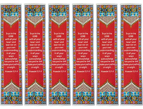 Trust in the Lord, Bulk Pack of 6 Woven Fabric Christian Bookmarks, Silky Soft Proverbs 3:5-6 Red Flexible Bookmarker for Novels Books and Bibles, Traditional Turkish Woven Design, Memory Verse Gift - color: Trust in the Lord - Red, size: 6 Pack