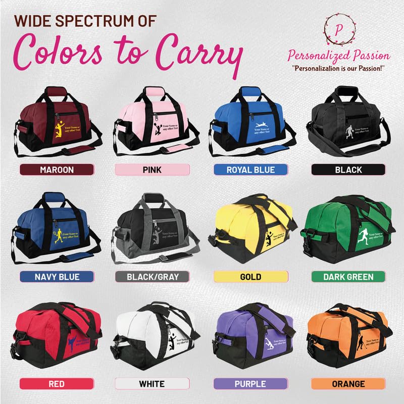 Personalized Passion 14” Small Sports Duffel Bags for Kids - Waterproof Travel Duffle with Name & Baseball Design - Dark Green Two-Toned Kids Weekender Bag for Boys and Girls - color: Dark Green, style: Baseball