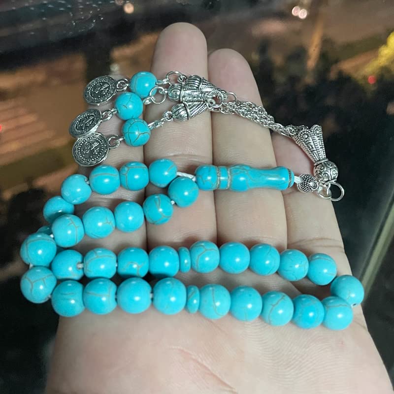 Tasbih Man Turquoise Prayer Beads Muslim misbaha Islamic Rosary Bracelets (8mm x 33 Beads) - size: 8mm x 33 beads