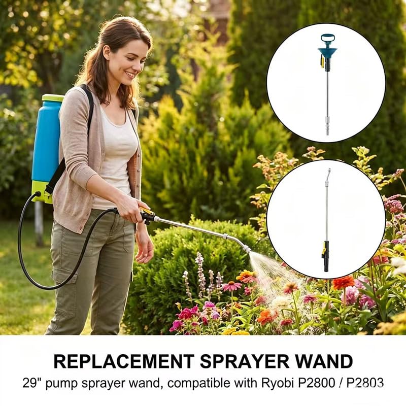 307479001 Replacement Trigger Wand with Hose for Ryobi Backpack Sprayer P2800 P2800A P2810 P2803 P2803A 18 Volt, Stainless Steel Construction with Lockable Switch & Adjustable Nozzle, 29 Inch