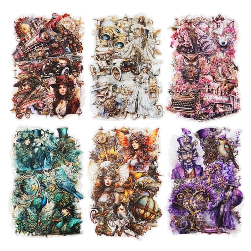 120Pcs Steampunk PET Stickers, Scrapbook Stickers Kit for Journaling, Ephemera Packs for Junk Journals, with Sticker Organizer - color: Mechanical Experiment