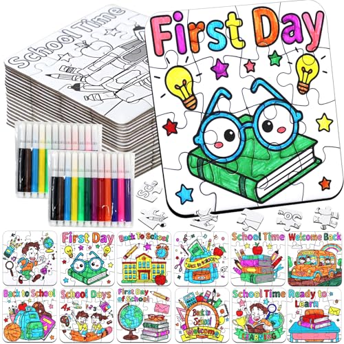 24 Sets Back to School Crafts for Kids Ages 4-8, DIY First Day of School Arts Kits Puzzle Book Glasses Apple Pencil, Christian Gifts for Classroom Activities, Party Favors, Coloring Game Bulk Supplies - color: Back to School Colorful