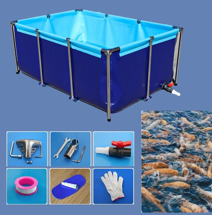 Durable Foldable Aquarium Pool, 1.5m Outdoor Fish Tank for Koi & Turtles, Temporary Holding Pond, Portable Canvas Fish Container, Ideal for Aquaculture & Gardening - size: 1.5*1*0.6m