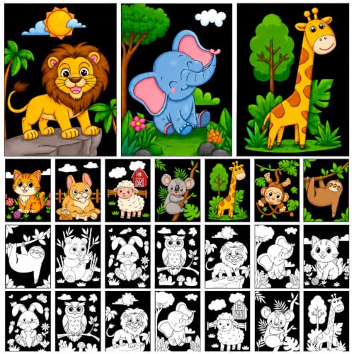 Cinrobiye 48 Pcs Velvet Coloring Posters Cute Animals Fuzzy Posters to Color Bulk Felt Coloring Page Craft for Adults, Teens and All Ages, Classroom, Assisted Living Stress Relief Activities - style: Cute
