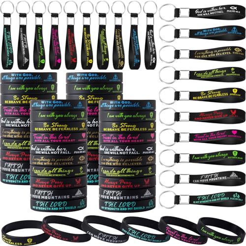 100 Pcs Bible Verse Bracelets Inspirational Bible Keychains - color: Black