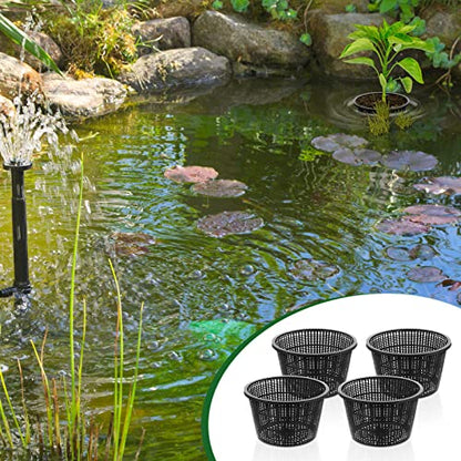Roshtia 4 Pcs 8.35 Inch Hydroponic Baskets Aquatic Black Plastic Garden Mesh Net Pot Hydroponic Pots Slotted Pond Basket Aquarium Plant Pots for Lily Nursery Grow Planting Supplies