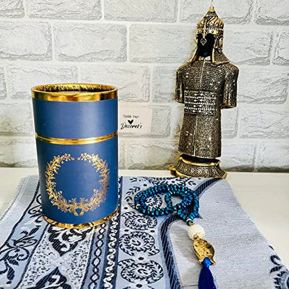Muslim Prayer Rug, Bag and Prayer Beads I Perfect Islamic Gift I Mawlid Gift I Prayer Rug Travel I Muslim for Men&Women I Soft Islamic Prayer Mat | Luxury Islamic Gifts (Blue, 4 Sets)