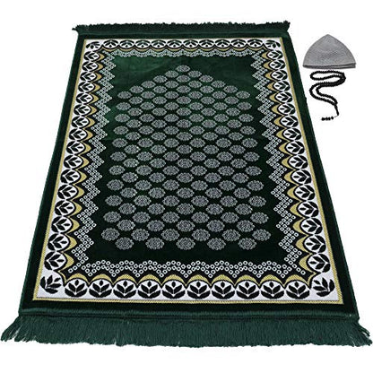 Modefa Turkish Islamic Prayer Rug - Thin & Lightweight Velvet Praying Carpet - Soft Muslim Praying Mat Janamaz - Ramadan or Eid Gift for Men & Women - with Car Hanger - Vined Arch (Daisy Green) - color: Daisy Green