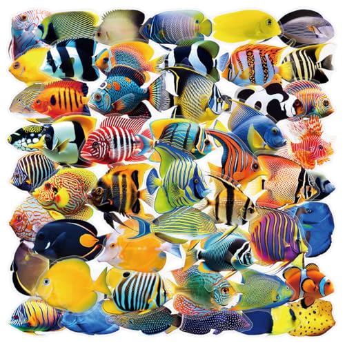 50PCS Clear Tropical Marine Life Ocean Stickers PET Fish Aesthetic Sticker for Journaling Junk Journal Scrapbook Supplies Waterproof Transparent Fishing Decals for Resin Crafts Decorative (Fishes-50) - color: Fishes-50