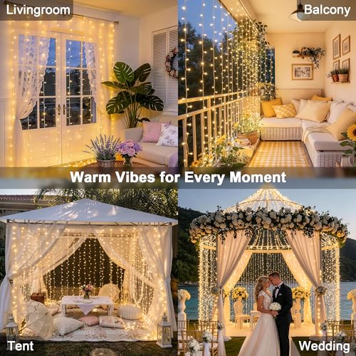 JMEXSUSS 600 LED Curtain Lights, String Lights for Bedroom,9.5ft x 19.6ft - color: *Warm White, size: 600 LED