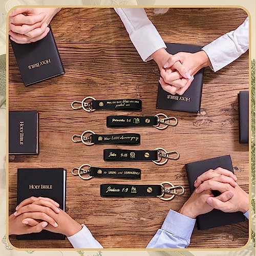 20 Pcs Christian Key Chain Leather Religious Keychain Inspirational Bible Key Chains Verse Quote Keychains Easter Day Gift - color: Black Gold