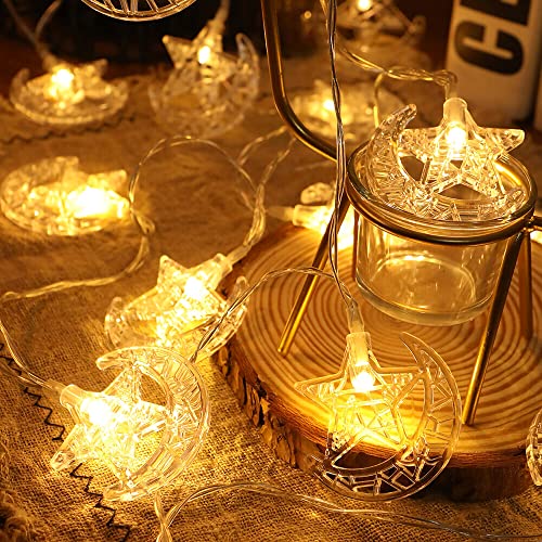 Ramadan Lights Star Moon String Lights 10Ft 20 LED Fairy Lights Battery Operated with 2 Modes Indoor Twinkle Ramadan Kareem and Eid Mubarak Decorations for Home Bedroom Eid al-Fitr Party