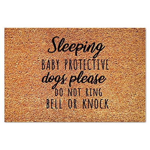 Sleeping Baby Protective Dogs Please Do Not Ring Bell Coir Door Mat Doormat Positive Quotes Rustic Weather Resistant Non Slip Mat for Entrance Porch Patio Apartment 16x24in - color: Style-17, size: 2' x 1'4" (Rectangular)