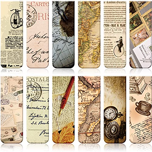 Tenare 12 Pcs Magnetic Bookmarks 12 Style Magnet Page Markers Assorted Bookmarks Clips for Reading Double Side Bookmark for Women Men Students Teachers End of School Year Gifts for Kids Bulk(Retro) - style: Retro