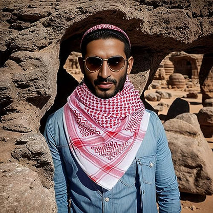 Jmkcoz Arab Shemagh Tactical Desert Keffiyeh Head Scarf Arabic Turban Neck Headwear Wrap Arab Muslim Costume for Men Women - color: Red