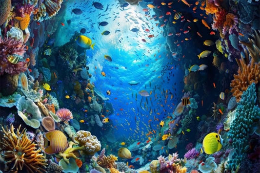 Ocean Under The Sea Backdrop 7x5ft Underwater World Photography Background Tropical Fish Dolphin Deep Sea Sunlight Seabed Background Underwater Party Decorations Photo Props Vinyl - color: underwater, size: 7x5ft