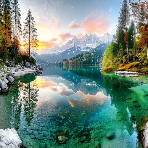 500 Pieces Jigsaw Puzzle for Adults Mountain Lake Landscape Beautiful Sunset Nature Scenery Jigsaw Puzzle with Letters on Back Family Seniors Challenge Game Nights Gift（20x20 inch） - color: Mountain Lake