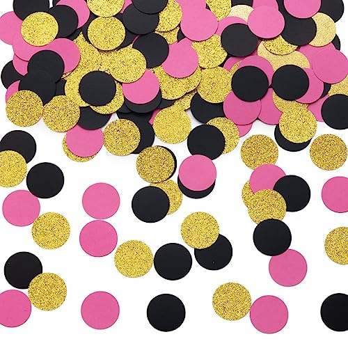 Gold Black and Hot Pink Confetti Table Decoration for Graduation Birthday Bachelorette Theme Party,1.2 inch in Diameter,200 Counts - color: Gold,black,hot Pink