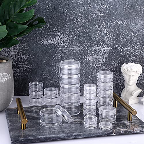 Hipiwe 4 Set 5-Layer Jewelry Bead Containers Small Clear Plastic Sample Jar | 30ml Empty Jars with Screw Lid, Makeup Sample Box for Travel, Beads Organizer for Sewing Pills Art Craft Accessories - size: 4Packs 1.9"D x 4.8"H