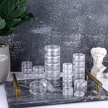 Hipiwe 4 Set 5-Layer Jewelry Bead Containers Small Clear Plastic Sample Jar | 30ml Empty Jars with Screw Lid, Makeup Sample Box for Travel, Beads Organizer for Sewing Pills Art Craft Accessories - size: 4Packs 1.9"D x 4.8"H