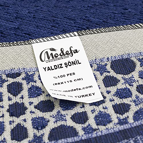 Modefa Turkish Islamic Prayer Mat - Thin Woven Chenille Sajjadah - Intricate Praying Rug Ramadan Eid Gift - Traditional Muslim Janamaz Sajada for Men Women - Geometric Selcuk Star (Royal Blue) - color: Royal Blue