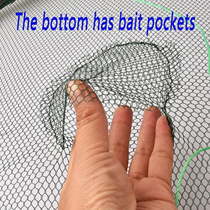 Foldable Fishing net Hand cast net, Shrimp net Crab net Fishing net Crayfish Hand cast cage - size: Top: 39.4in/Bottom:31.5"