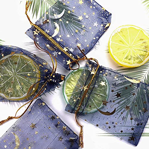 SUMAJU 100 Pieces Moon Star Organza Jewelry Candy Bags 2.7x3.5 Inch - color: Navy 2.7x3.5 Inch