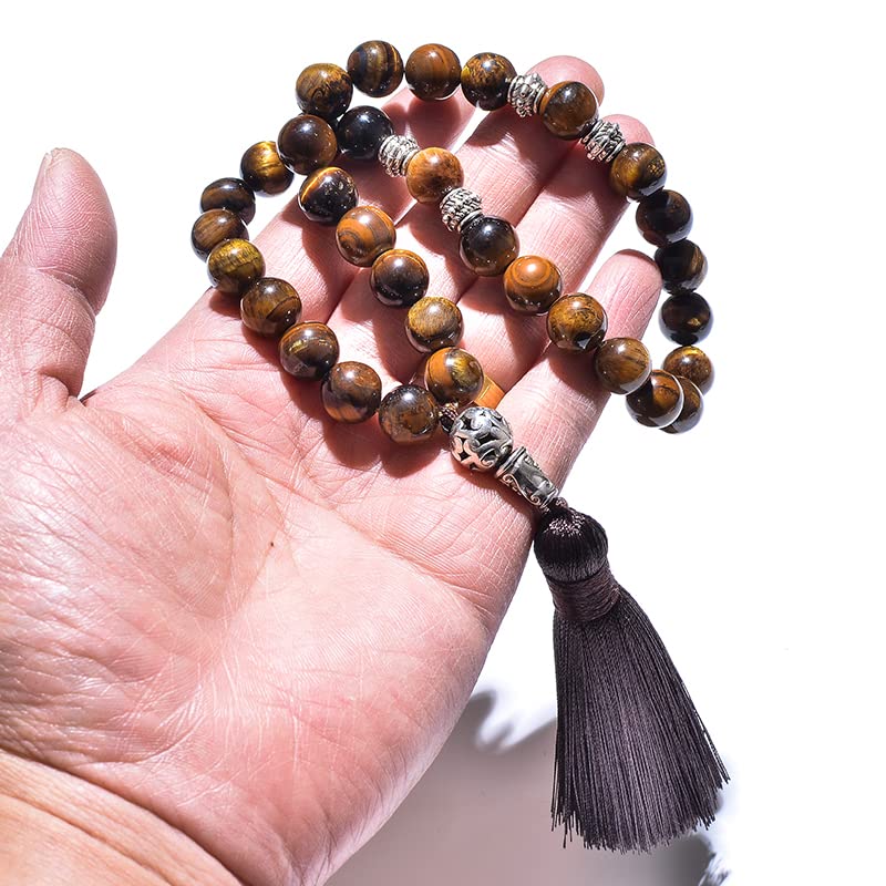 Tasbih Prayer Beads Allah & Muhammad Islamic Prayer Rosary Muslim Islam Misbaha Tasbeeh Sibha 99 Prayer Beads Necklace 33 Prayer Beads Bracelet - color: 10mm Tiger Eye