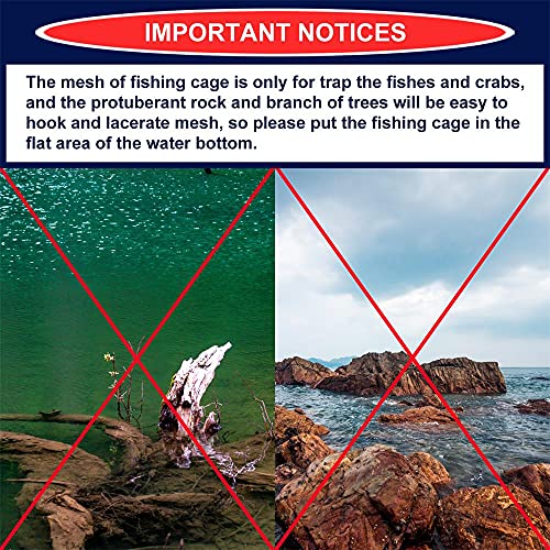 Foldable Bait Trap Fishing Net - Hand Cast Cage for Catching Fish Shrimp Crab Crawfish - color: Blue Thicken Mesh Material, size: 20 Entrances