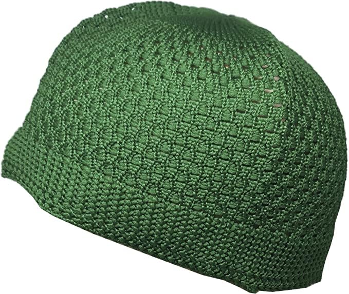 Set 2 Pieces Muslim Skull Cap Beanie AMN-341 Islam Prayer Crochet Takke Kufi Hat Eid Ramadan Gift - color: Green & Brown, size: Large