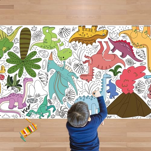 OHOME Dinosaur Giant Coloring Poster/Tablecloth - Dinosaur Birthday Decorations - 30 x 72 Inches Jumbo Coloring Banner Kids Crafts Toys Activities Decor Party Favors Supplies - style: Dinosaur