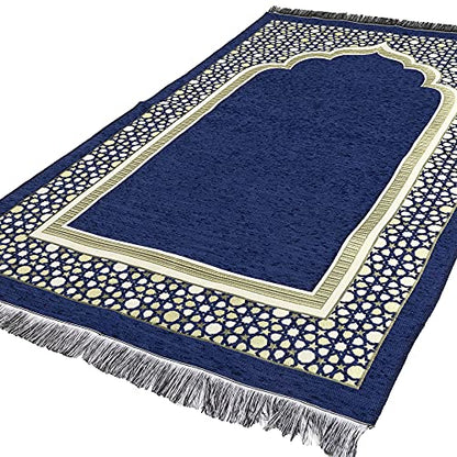 Modefa Turkish Islamic Prayer Mat - Thin Woven Chenille Sajjadah - Intricate Praying Rug Ramadan Eid Gift - Traditional Muslim Janamaz Sajada for Men Women - Geometric Selcuk Star (Royal Blue) - color: Royal Blue
