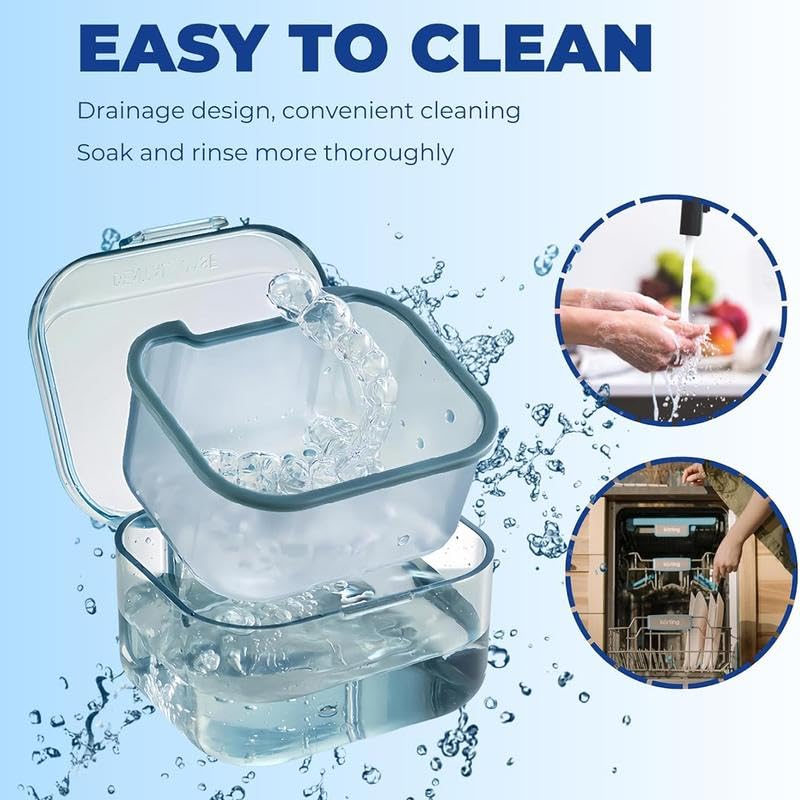 3-Layer Retainer Storage Box, Denture Case with Lid, Portable Mouth Guard Container Tooth socket storage case holder box Immersion box (Blue) - color: Blue