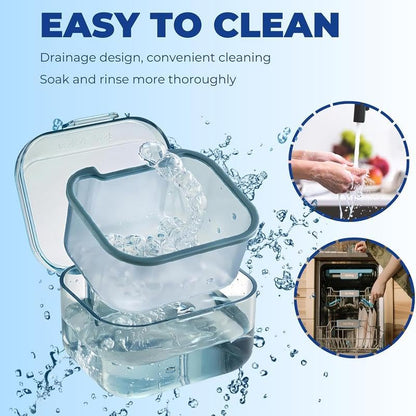 3-Layer Retainer Storage Box, Denture Case with Lid, Portable Mouth Guard Container Tooth socket storage case holder box Immersion box (Blue) - color: Blue