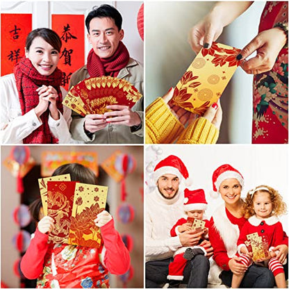 AnyDesign 48 Pcs Chinese New Year Red Envelopes 6 Designs Red Gold Hong Bao Lotus Peony Floral Lucky Money Pocket for Lunar New Year Spring Festival Wedding Birthday Party Supplies, Non-Foil Printing