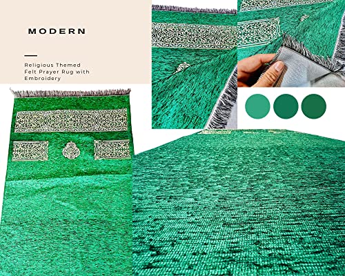 Muslim Prayer Rug, Prayer Mat, Special Turkish Prayer Mats, Prayer Rug for Muslim Man, Women, Kaaba Themed Janamaz for Salat, Namaz, 5 Time Prayers 44" x 27" 280gm (Green) - color: Green