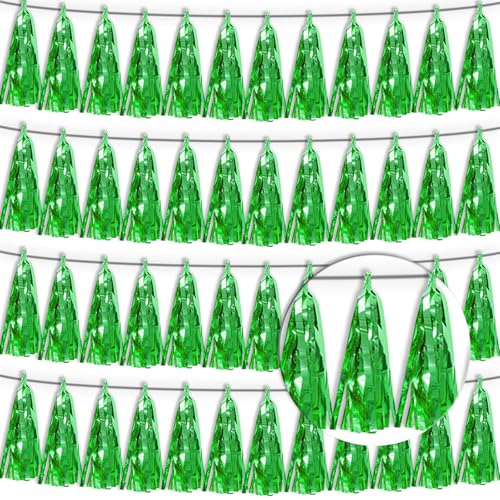 4P Green Tassel Banner Garland Metallic Foil Fringe Banner Tinsel Tassels Streamer Banner Backdrop for Parade Floats, 2025 Graduation Decorations, Father's Day Party Decoration - color: Green