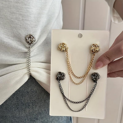 3 pcs Magnet Clothing Pins, Metal Magnetic Clothing Clips with Chain Multi-Use Strong Magnet Pin Magnetic Button Clips for Fixing Hem of Hijab Clothes Long Pants Legs Sleeves of Shirts(Flower Style)