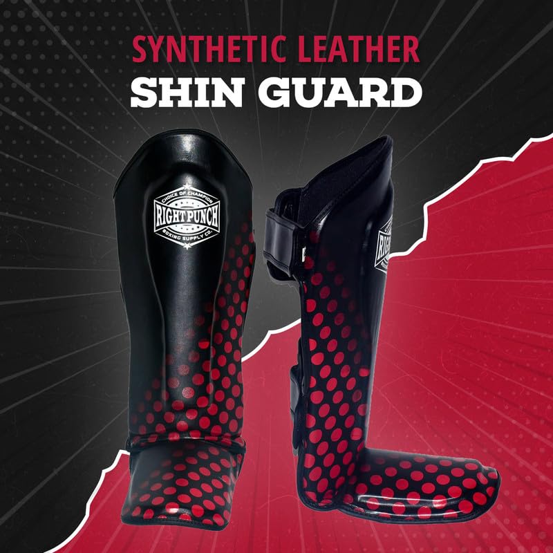 Shin Guards Kickboxing Leg Pads with Instep Protection, Muay Thai MMA Martial Arts Kicking Sparring Training Gear - color: Black & Red, size: X-Large